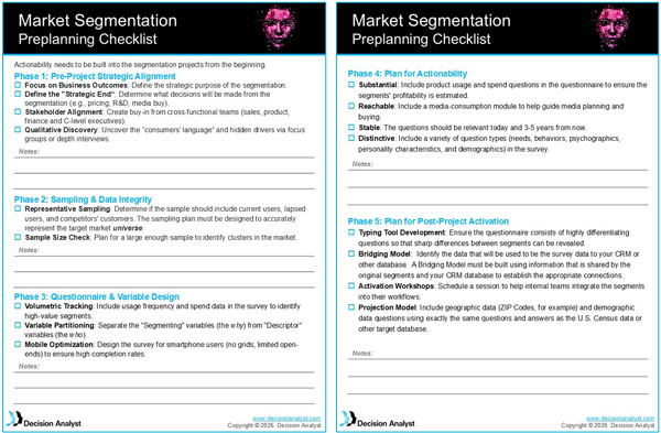 Decision Analyst's Market Segmentation Preplanning Checklist